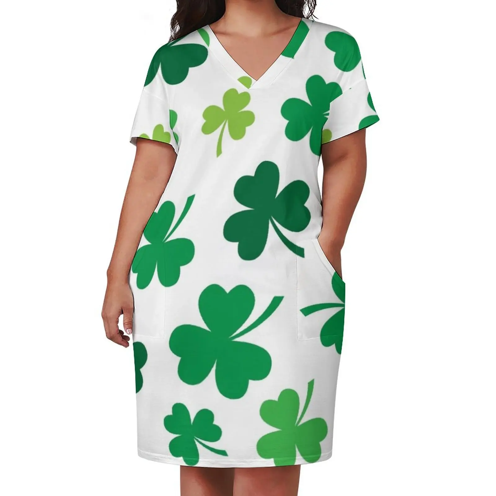 Irish Shamrocks All Over Loose Pocket Dress Woman fashion summer dress daily