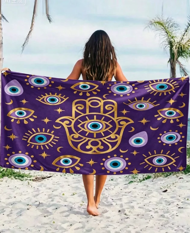 Toalla de playa diseño ojo de microfibra suave y rectangular_voghion.com
