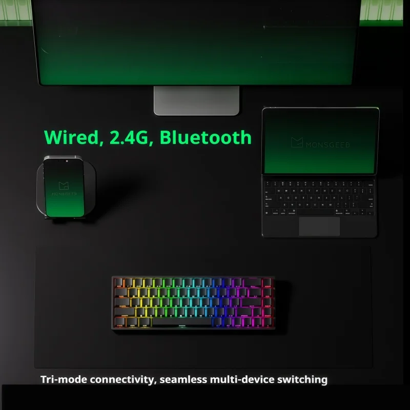 Механическая клавиатура FUN68, магнитная ось, трехрежимное подключение, Rt0.01, ARGB, предназначенная для игр, эргономичная, сверхнизкая задержка, беспроводная связь