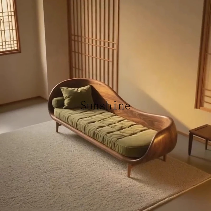 

North American black walnut chaise longue minimalist leather sofa reception lounge chair