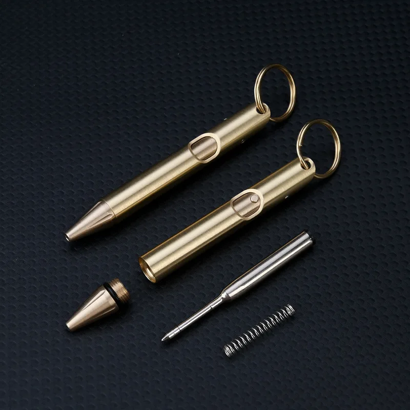 Brass Quick Release Writing Pen Cylindrical Bolt Ballpoint Pen Mini Keychain Business Signature Stationery Gift Pen EDC Tool