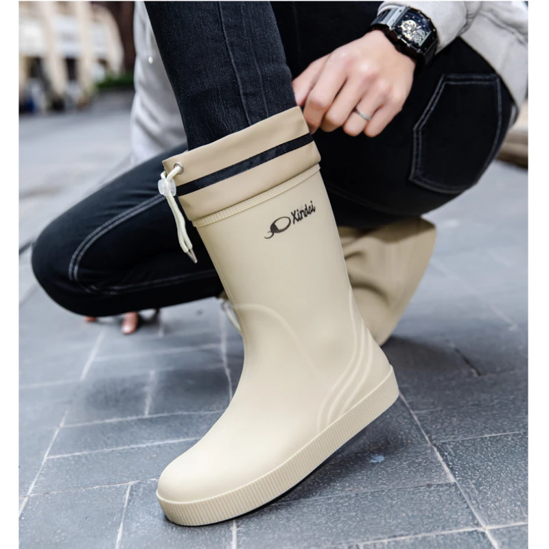 Wellies Water Men's Rain Boots Loafers Pvc Male Shoes Fishing Waterproof Resistant Gumboots Without Lacing Teenagers New Fashion