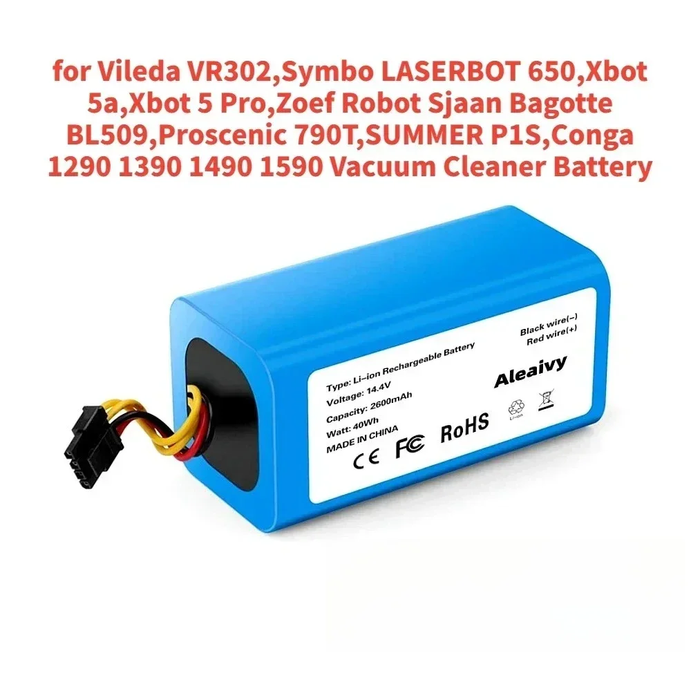 14.4V 4000mAh Lithium-ion Battery –FOR Cecotec Conga 1290/1390/1490/1590 &Gutrend Echo 520 Robot Vacuum,Rechargeable Spare Part