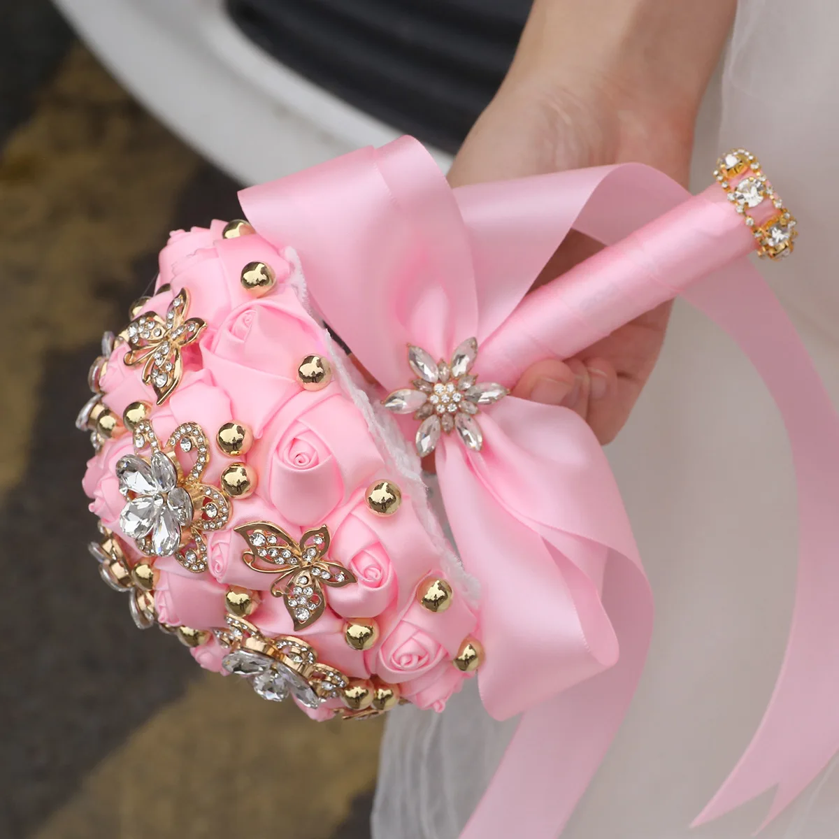 

Pink Artificial Rose Bouquet for Brides - Romantic Flowers Handheld Wedding Bouquet for Brides And Maids of Honor