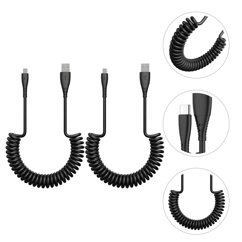 

2pcs Type-C Charging Cable 1.5m Spring USB Cord for Car Fast Data Transfer Durable PC ABS Material Lightweight Portable Usb-c