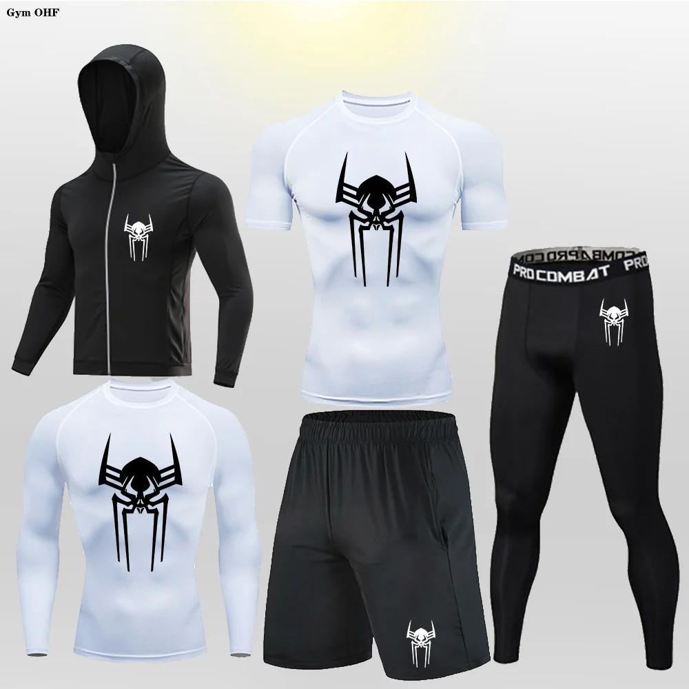 Camisa de compresión Black Panther Spider para hombre, conjunto de 5 piezas para entrenamiento de gimnasio, MMA, Rashguard, BJJ, Jiu Jitsu, correr y