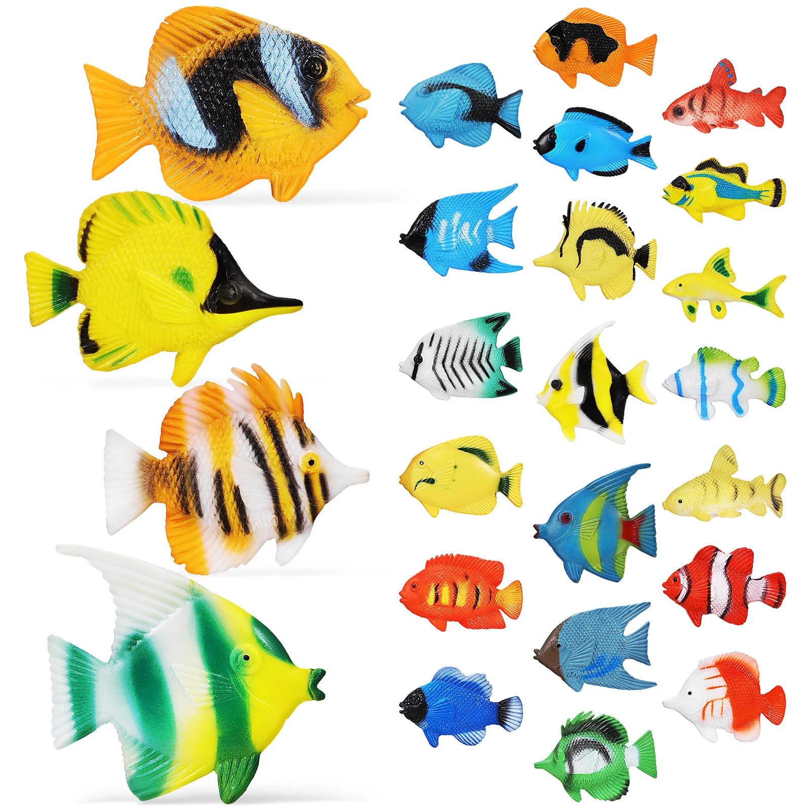 24Pcs Realistic Tropical Plastic Fish for Kids Bath Time Preschool Educational Fish Figures Playthings Mini Plastic Fish,