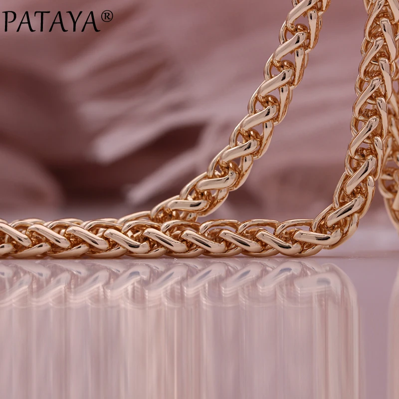 PATAYA New Width 5mm Necklace For Women 585 Rose Gold Color Fine Bracelets 19cm Party Gifts Fashion Jewelry Man Necklace 55cm