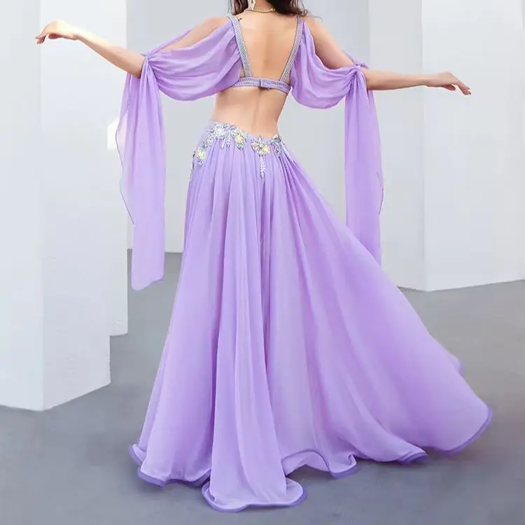 Luxury Stage Bellydance Costume Bra Long Skirt Women Drum Solo Egypt Dancer Performance Outfit Swing Shiny Sparkle