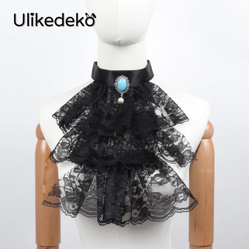 Multi-layer Lace Ruffled Fake Collars Gothic Punk Victorian Jabot Collar Women Detachable Collar Rave Party Clothing Accessories