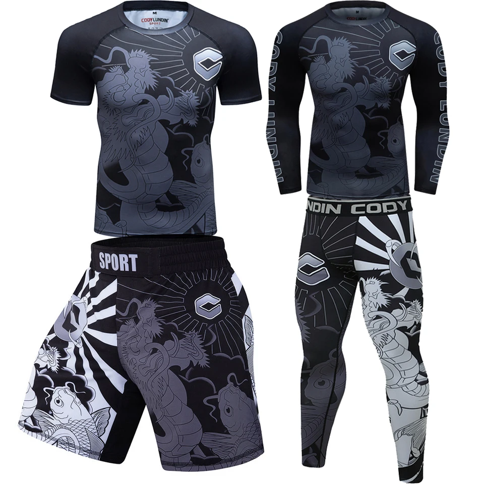 

Rashguard MMA Compression T-shirt+Pant Sport Suits Kickboxing Muay Thai Shorts Bjj Jiu jitsu Shirt Training Boxing Clothing Sets