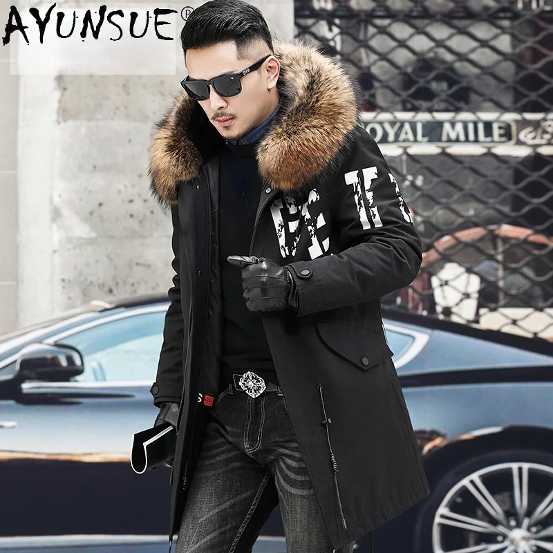 

Warm Thick 100% Real Rabbit Fur Liner Parka Men Winter 2021 Hooded Big Raccoon Collar Coat Male Abrigo Hombre Gxy771