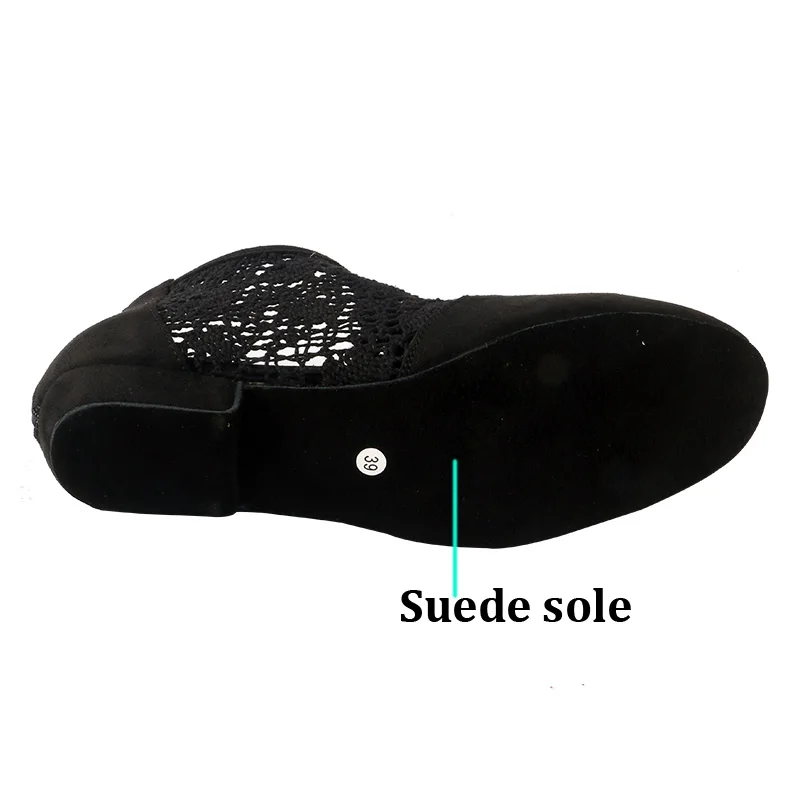 Wedopus Customized Dance Ankle Boots Shoes Black Suede Sole Boots Line Dance Shoes 1.5CM Heel