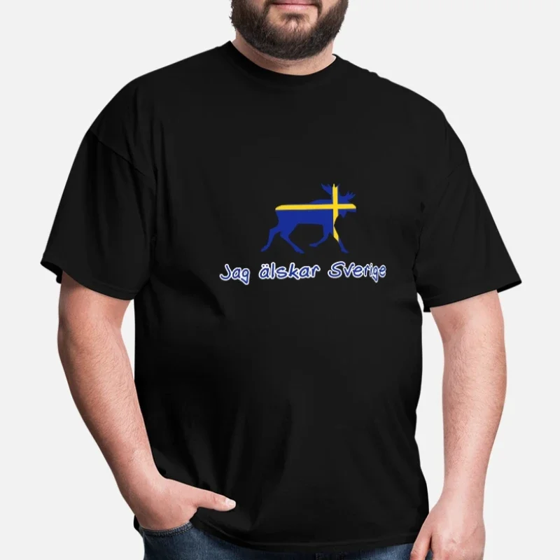 

Pretty Swedish Flag Moose Design "I Love Sweden" T-Shirt. Premium Cotton Short Sleeve O-Neck Mens T Shirt New S-3XL