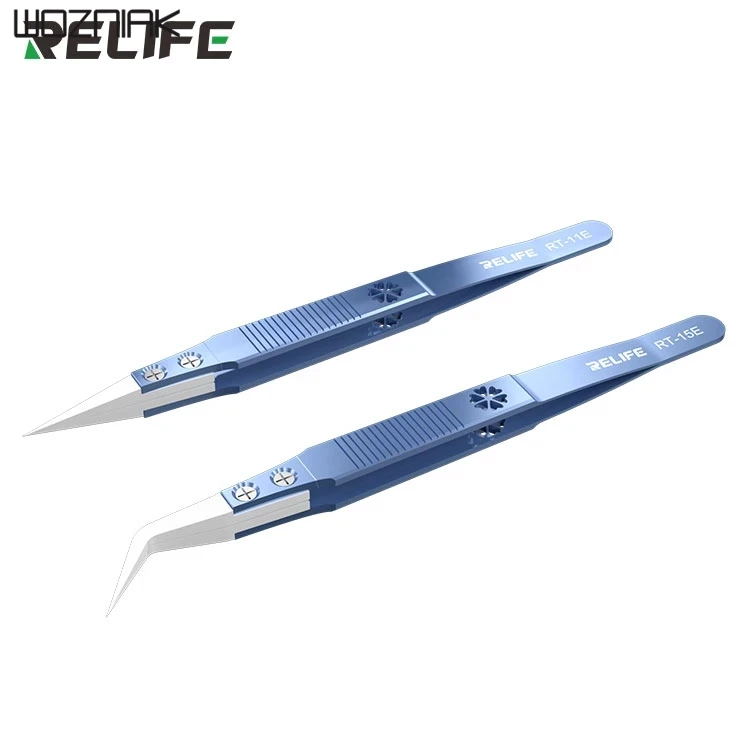 RELIFE RT-11E/15E Ceramic Tweezers Straight Elbow Anti-Static Precision Chuck Tweezers For Mobile phone Maintenance Fly Line