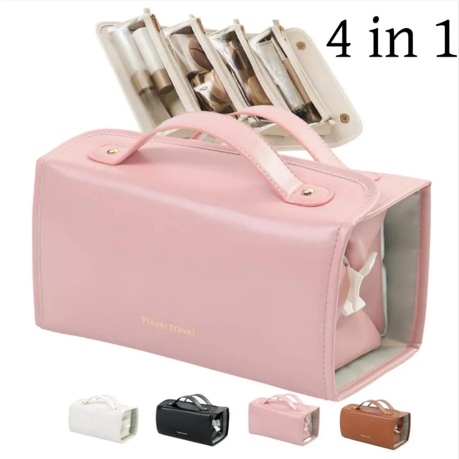 4 in 1 Foldable Makeup Bag Detachable Compartments Portable Large Capacity Travel Cosmetics Storage Toiletry Bag Dual Handles