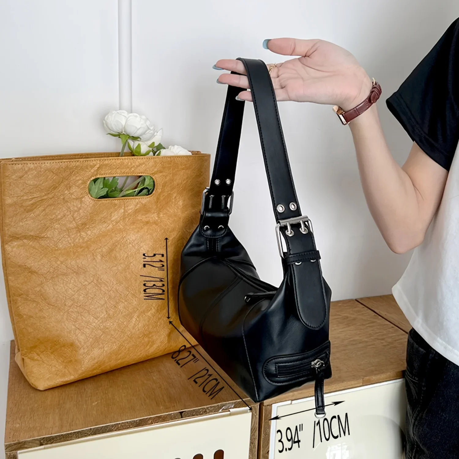 Fashion Solid Color Shoulder Bag, Trendy Faux Leather Purse, Simple Underarm Zipper Satchel Bag