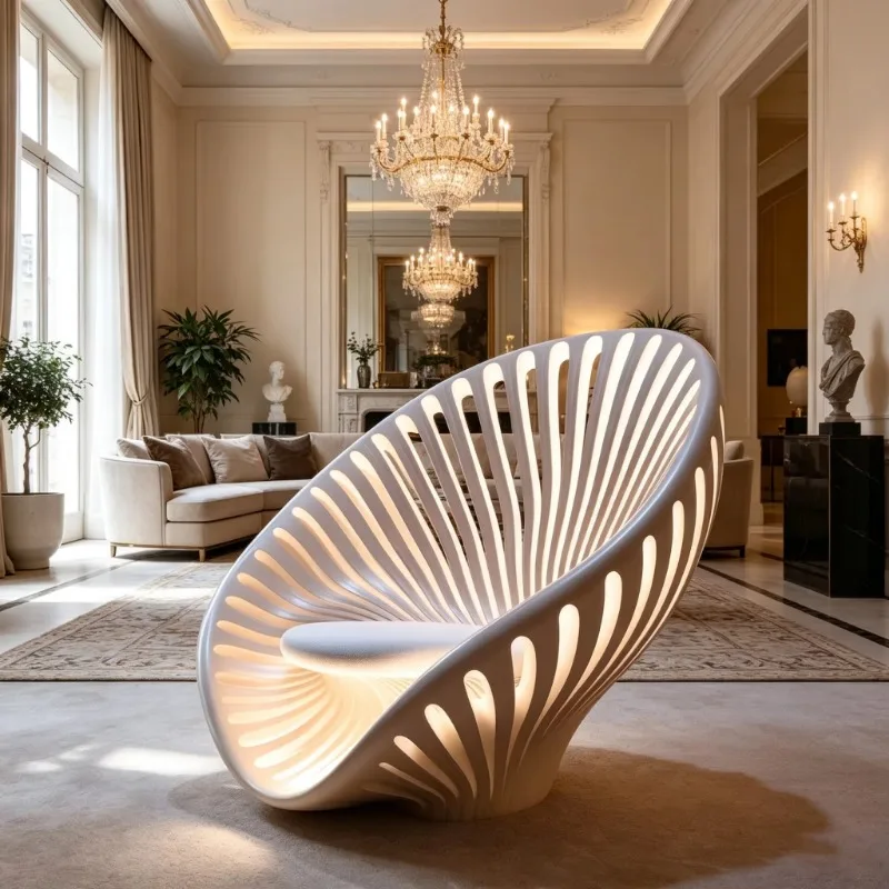 Shell hollow carved decorative chair sculpture leisure chair living room furniture