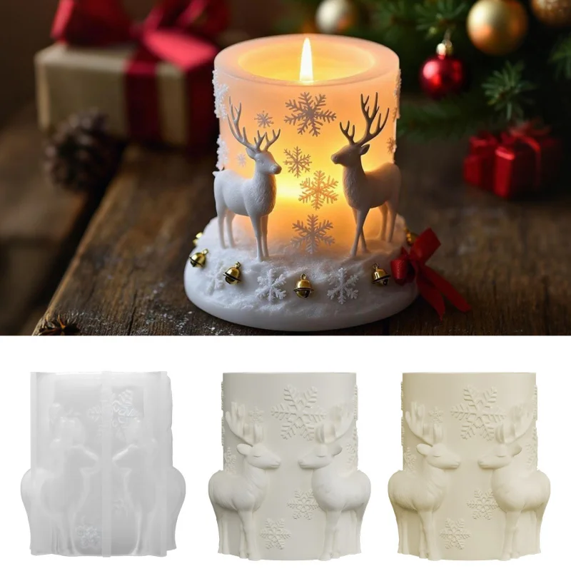 

2pcs Christmas Relief Column Mold for Scented Candles, Tree Reindeer Diffuser, Plaster Home Decor