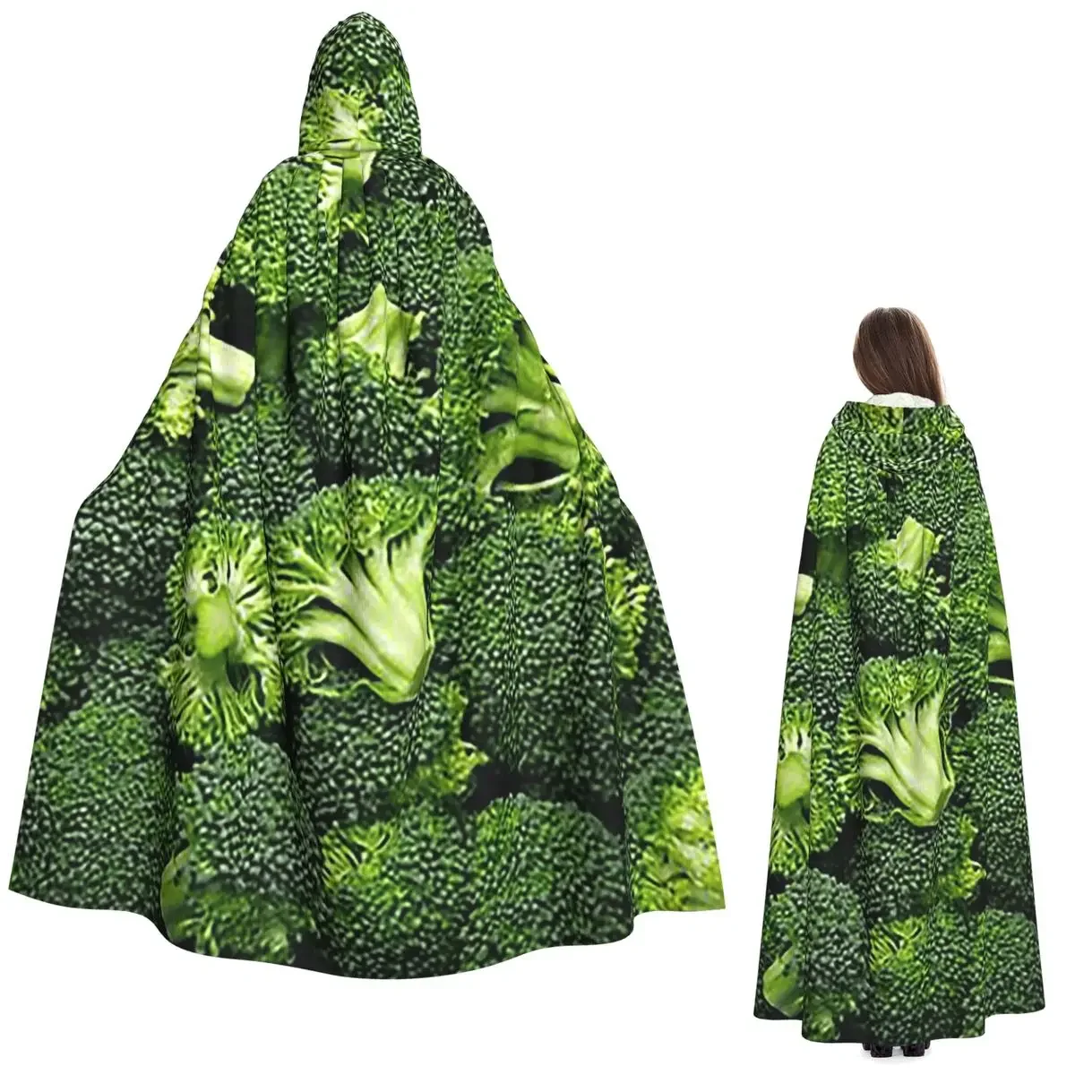 Custom Fresh Raw Broccoli Long Hooded Cloak Witch Medieval Costume Cosplay Cape HalloweenParty Adult Unisex