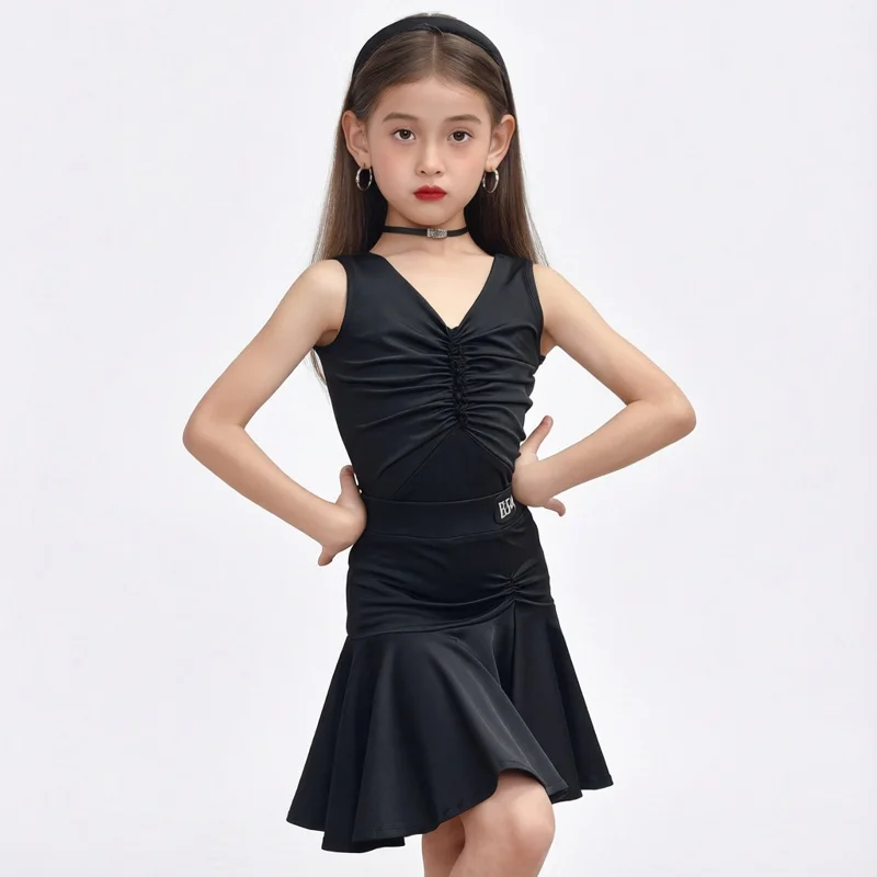 latin-dance-costume-new-style-girls-summer-competition-training-outfit-skirt-big-swing-high-level-children's-dance-performanc