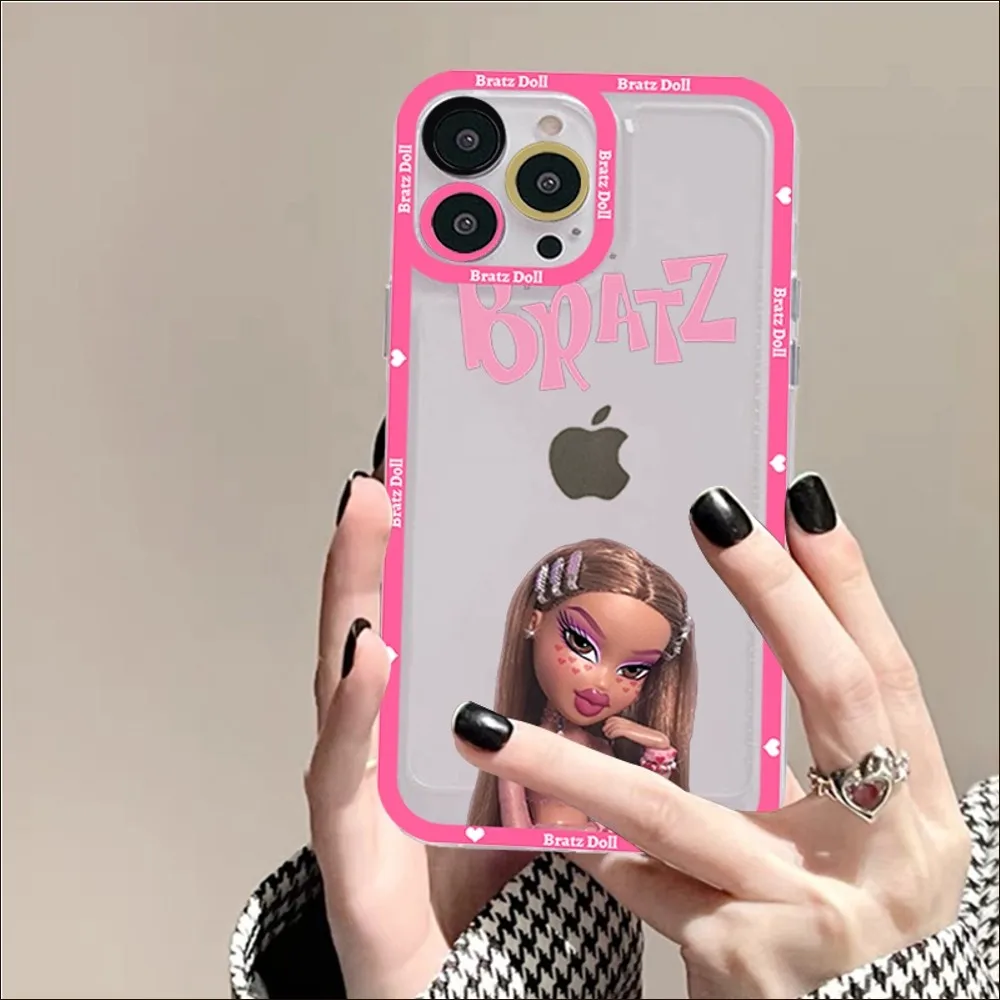 Simpatica custodia per telefono con bambola Bratz per iPhone 13 14 Pro Max XS XR 12 11 Pro 13 Mini Cover posteriore morbida e trasparente