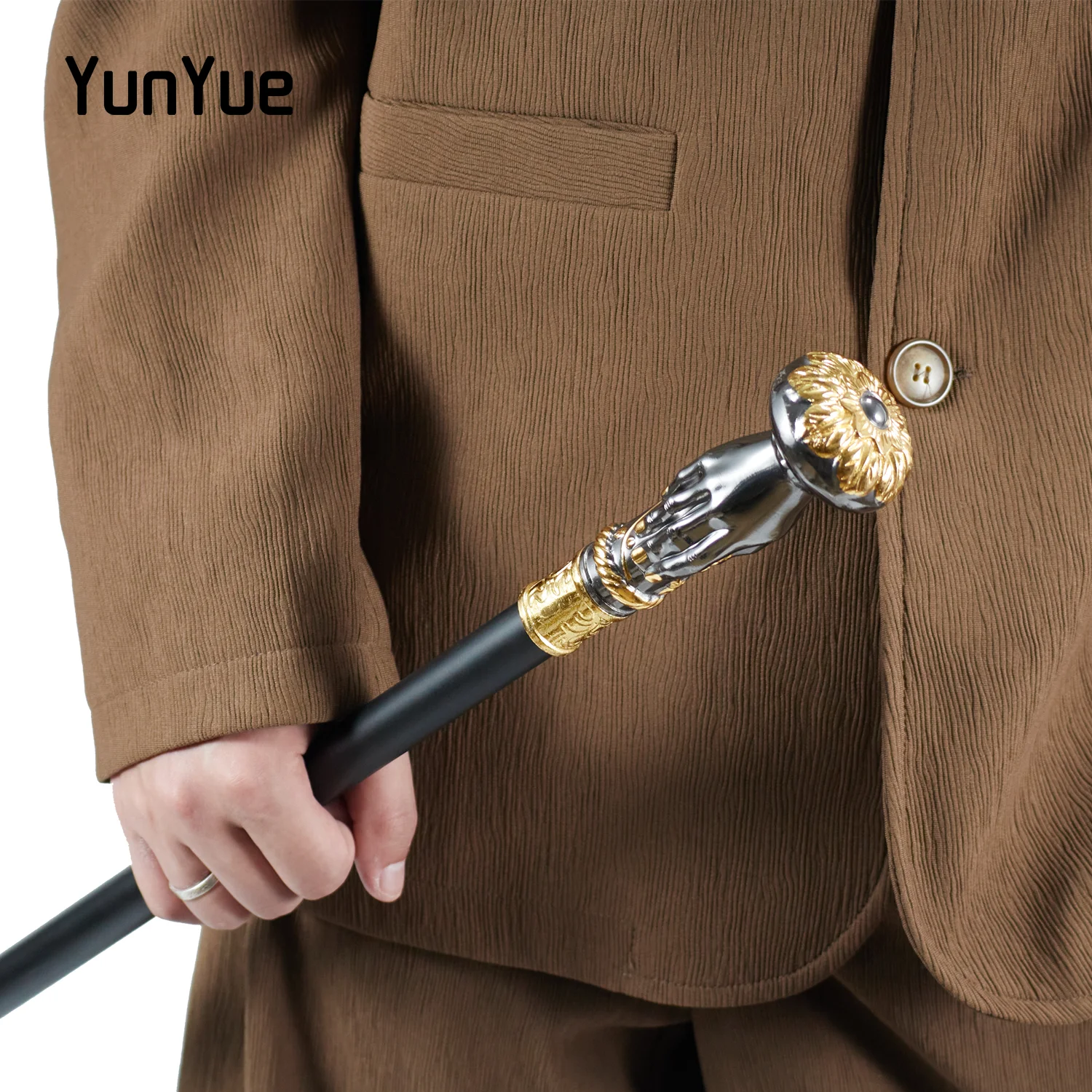 Bastón para caminar de mano y flor, color negro dorado, colecciones de caballero, bastón para caminar elegante a la moda, accesorios de película para Cosplay, bastón de fiesta