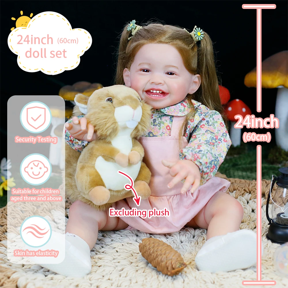 

24inch 60CM Mila Full Cloth Body Silicone Reborn Toddler Girl Doll Detailed Lifelike Hand-rooted Hair Collectible Art Doll Gift