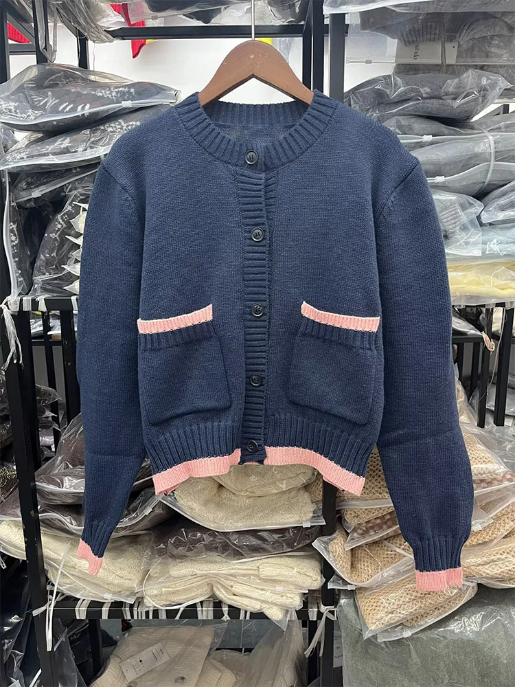 

WOMAN 2026 Summer New Fashionable Casual Splicing Interface Bag Decoration Knitted Coat Retro Chic Women's cardigan Mujer