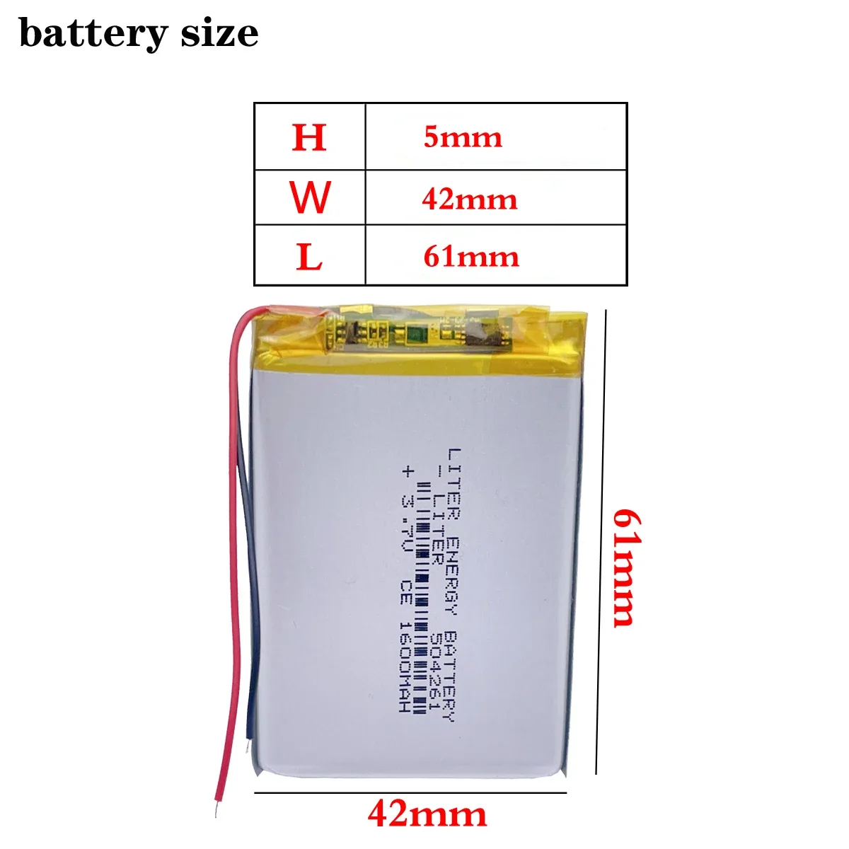Batería de polímero de litio con placa de protección para cámara Digital, 504261, 3,7 V, 1600mah, DVD, GPS, tableta, piezas
