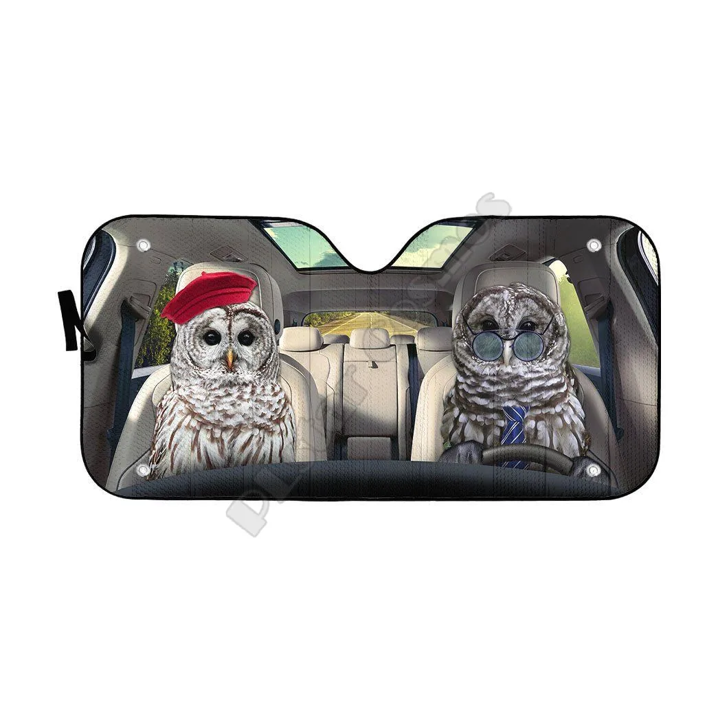 Barn Owls Couple 3D Printed Car sunshade Auto Sun Shade for Car Truck Decor Windshield Sunshade,Blocks UV Rays Sun