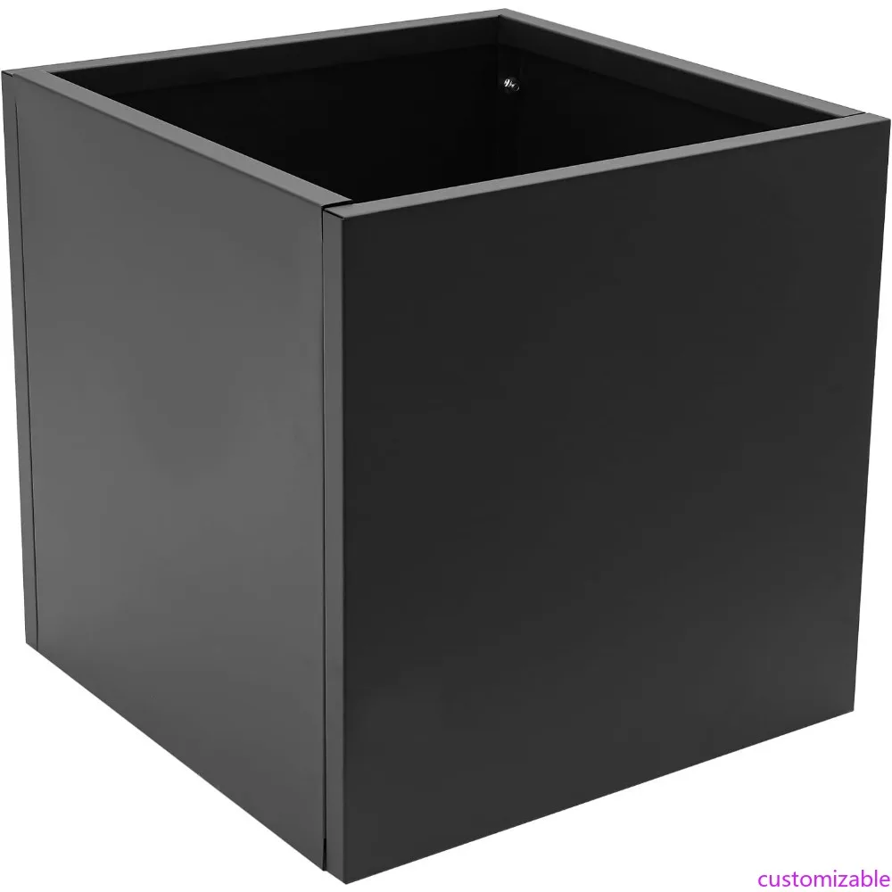 

Large Cube Steel Planter Box for Outdoor and Indoor Use, 24 Inch Black Heavy-Duty Flower Pot