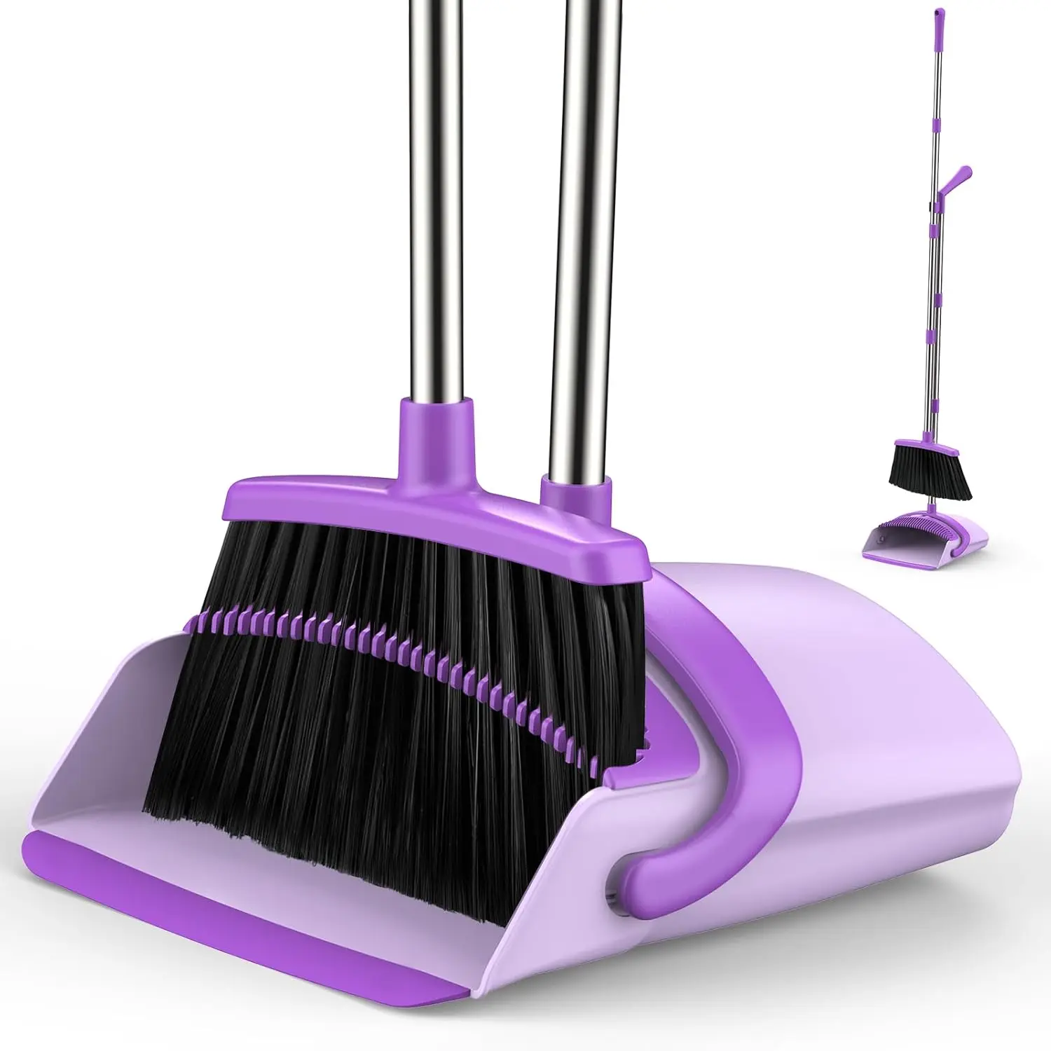 

51-In Adjustable Broom and Dustpan Set with Comb Teeth, Purple