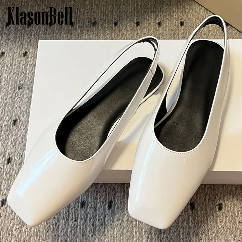 

4.10 KlasonBell Genuine Leather Square Toe Back Open Sandals For Women's Simple Elegant Flat Sole Shoes Anti Slip Sandals