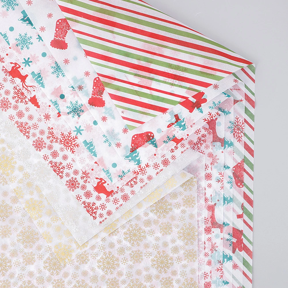 Christmas Paper Snowflake Elk Stripe Print Pattern Gift Wrapping Paper Diy Art Craft Tissue Paper For Christmas New Year Decor