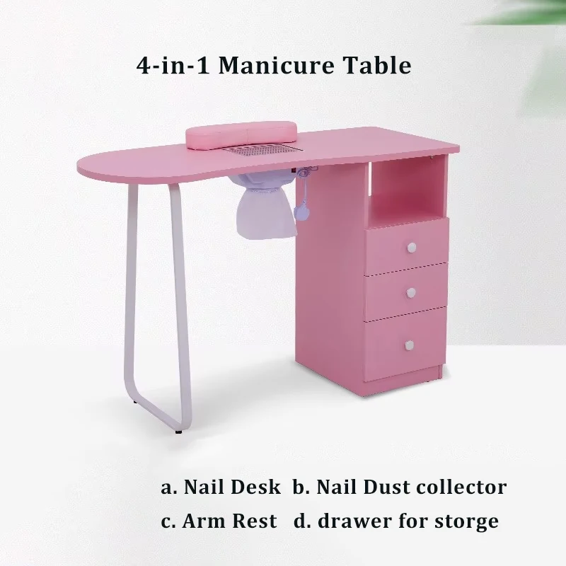 4-in-1 Simple Plate Hand Pillow Vacuum Cleaner Manicure Table Pink Storage on  Nail Manicure Table W/ Electric Dust Collector