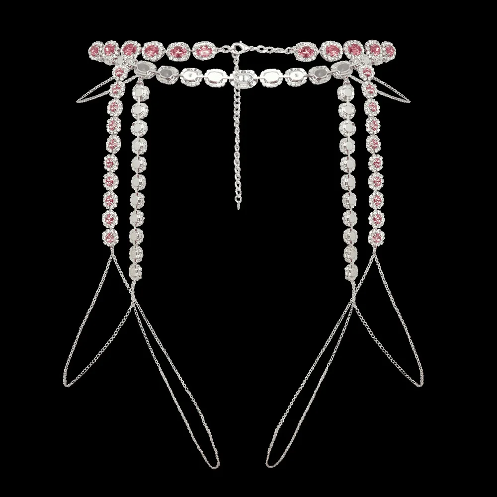 Stonefans Round Pink Thigh Chain Jewelly for Women Sexy Fashion Rave Beach Design Ballroom 2024 New Bellydance Leg Jewelry Dance