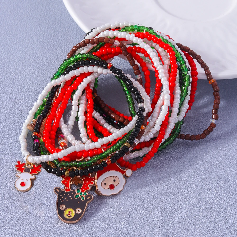 Aihua Neue 10 teile/los Weihnachten Armbänder für Frauen Mädchen Santa Claus Deer Glocke Weihnachten Baum Armband Charme Armreif Schmuck Geschenke – Detail 3