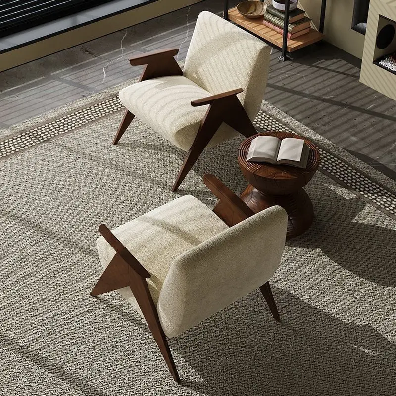 

Single sofa chair leisure chair medieval nostalgic solid wood living room retro balcony lobby