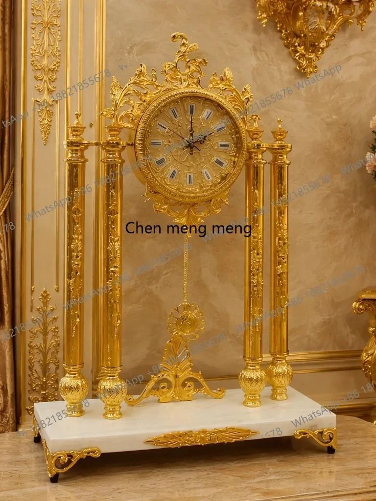 d178 European high-end hand-carved creative quartz copper bell gold mechanical study living room clock desktop