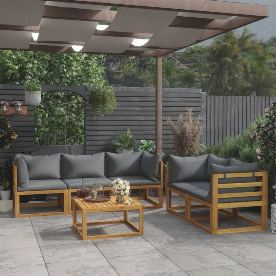 

6 Piece Patio Lounge Set with Cushion Solid Acacia Wood
