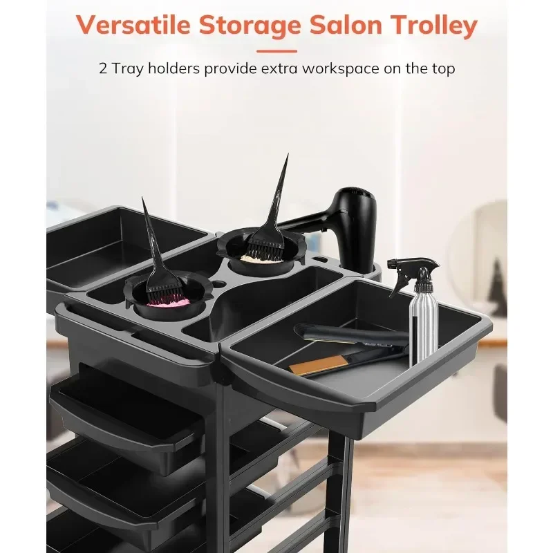 Budget Hair Styling Salon Trolley Cart with Wheels and 5 Drawers, Salon Rolling Cart for Extra Hairdresser Storage