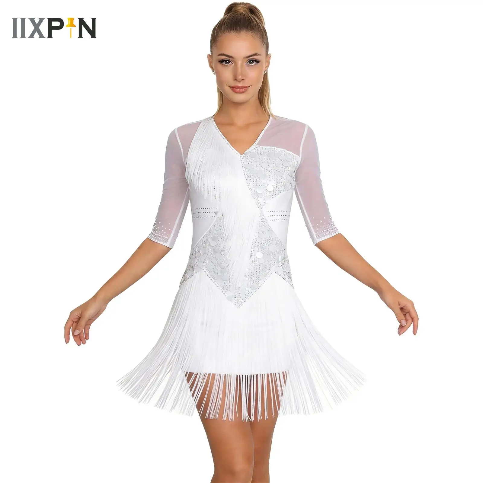 

Women Latin Dance Tassel Dress Fringe Skirt Adult Female Dance Competition Stage Performance Costume Tango Salsa Cha-cha Clothes