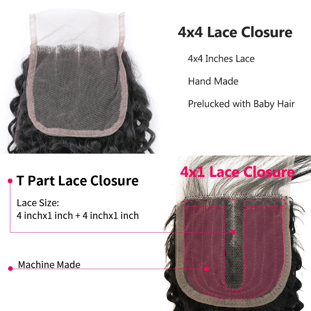 Kinky Curly 4x4 Lace Closure Brazilian Human Hair Deep Wave 4x1 T part Lace Closure Transparent T part 4x4 Lace Closure