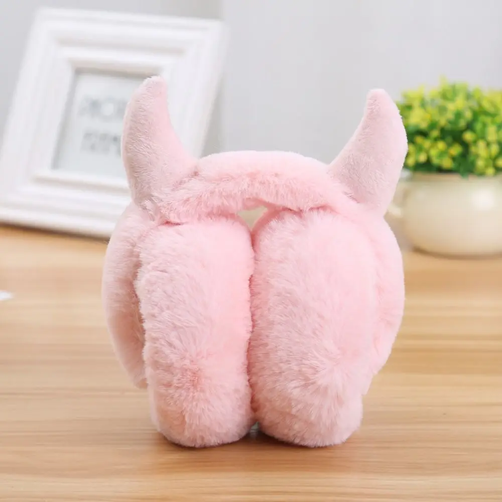 Faux Rabbit Fur Devil Horn Earmuffs Foldable Ear Cover Unisex Adult Earflap Ear-Muffs Solid Color Ear Cover Autumn And Winter