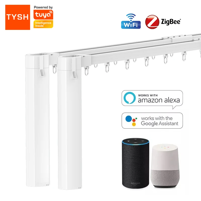 TYSH Google Alexa Control Automatic Motorized Electric Curtain Track Zigbee Smart Wifi Curtain System Tuya Smart Life App