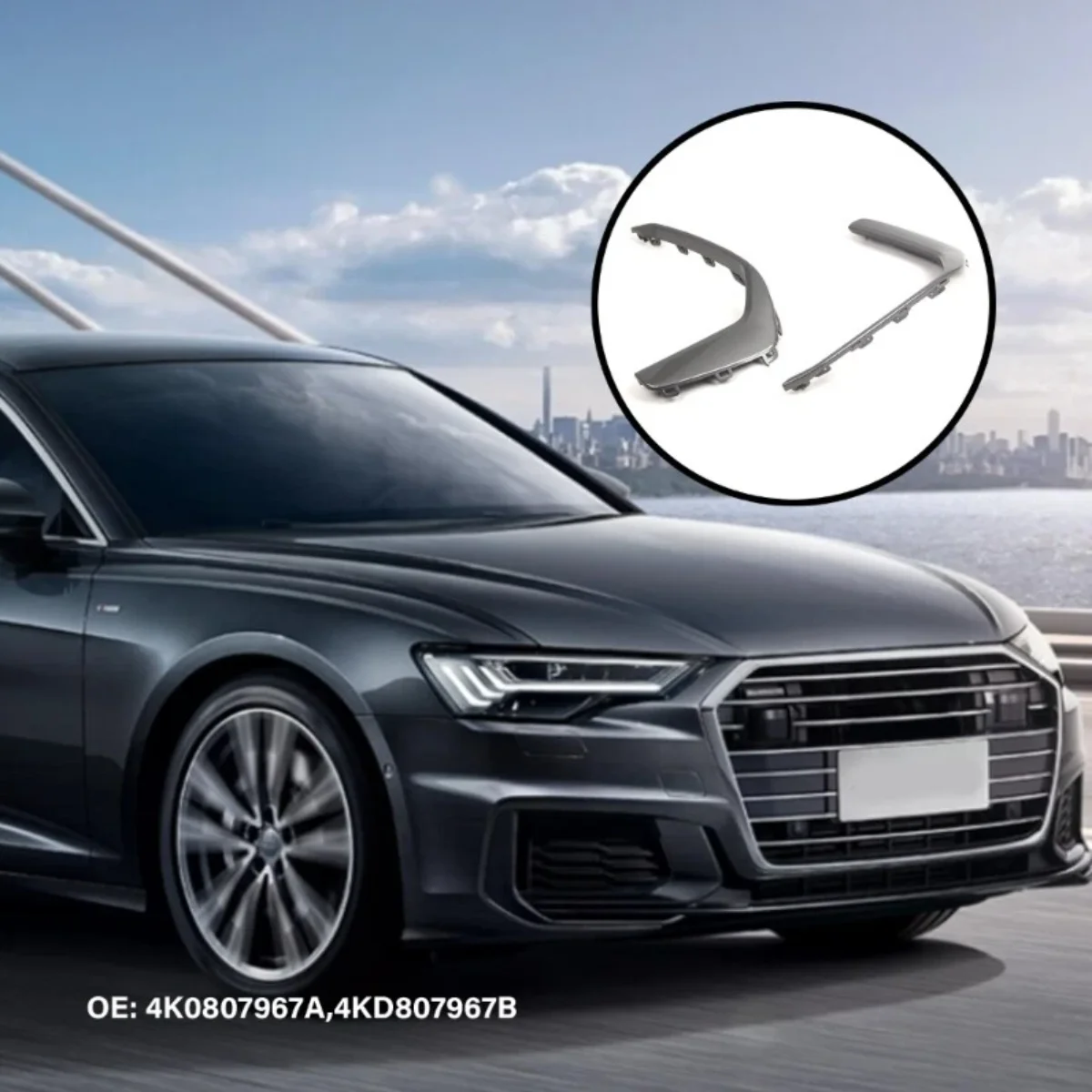 

4K0807968A ДЛЯ AUDI A6 C8 S-LINE левый/правый передний бампер, нижняя боковая решетка, накладка серого/глянцевого черного цвета 4K0807967A