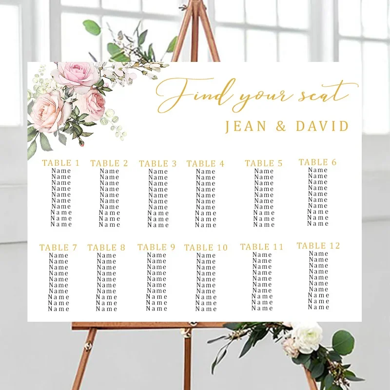 

custom guests names Wedding Guest Seating Table number Engagement Seats welcoming banquet Map Guide Sign please find your seat