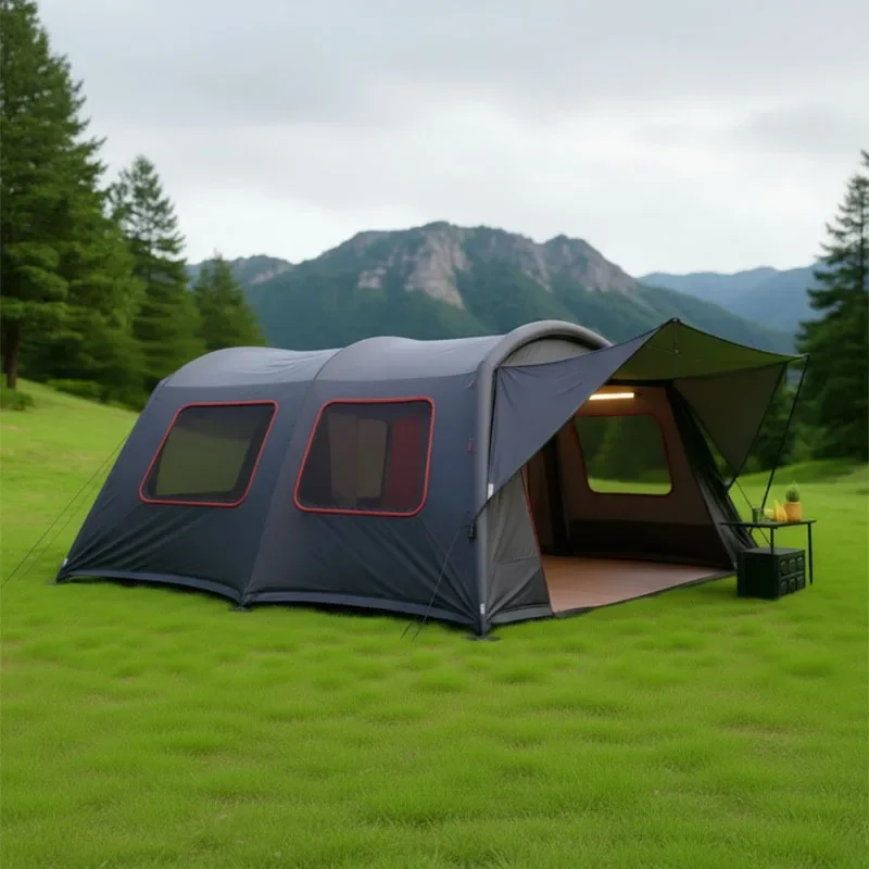 Inflatable tunnel tent, outdoor 4-6 people, wind and rainstorm resistance, large space grass camping family tent