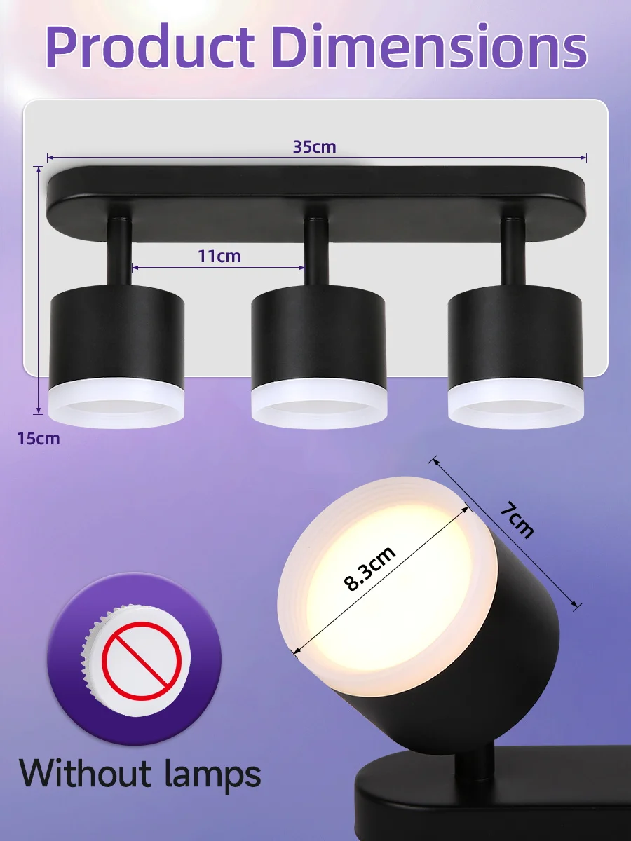 Modern LED Ceiling Light - GX53 Wall Light Black - Energy Saving, Living Room, Bedroom, Kitchen, Easy Installation, With Bulb